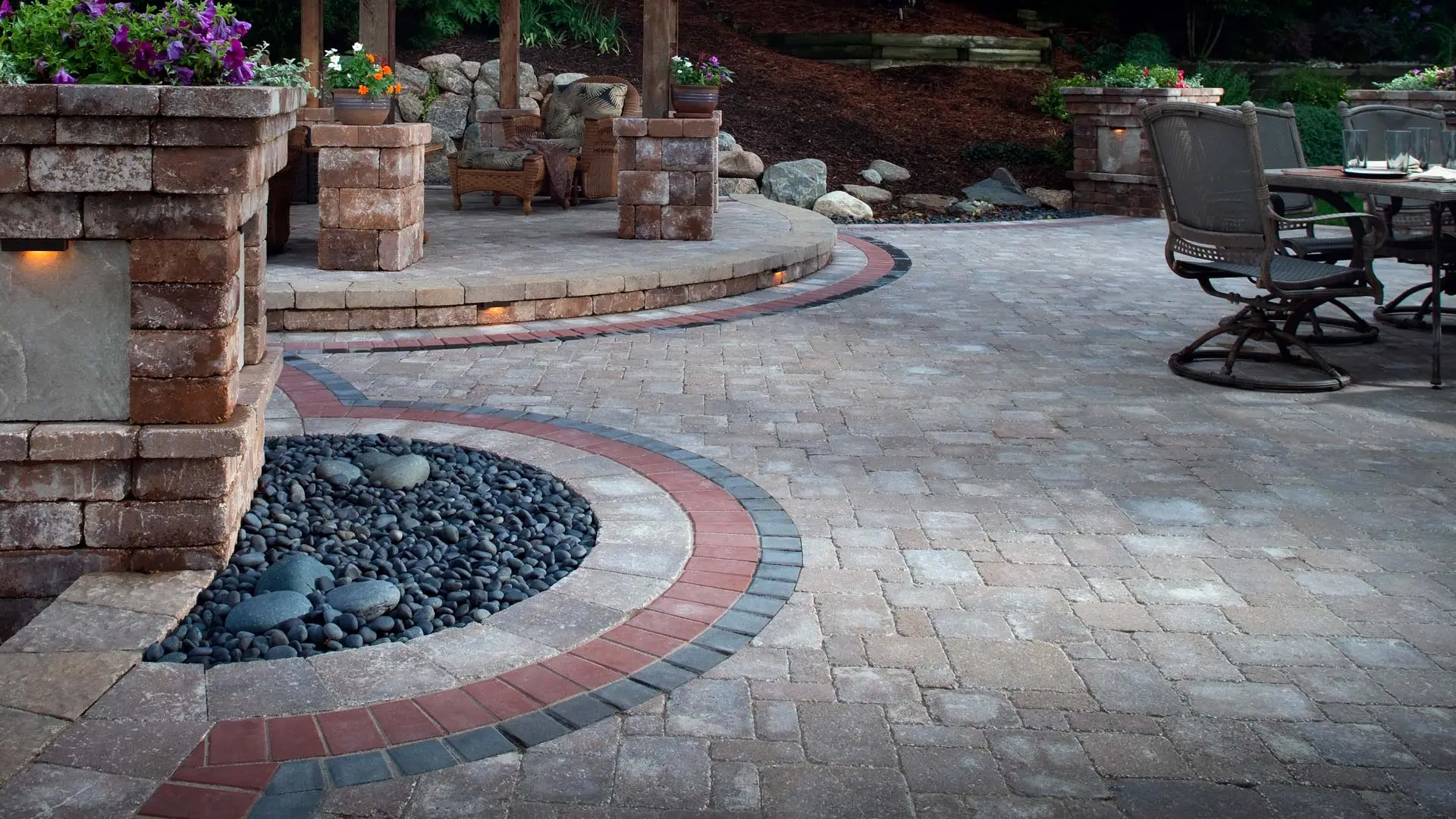 Outdoor interlocking paver patio installation in Palo Alto, CA.