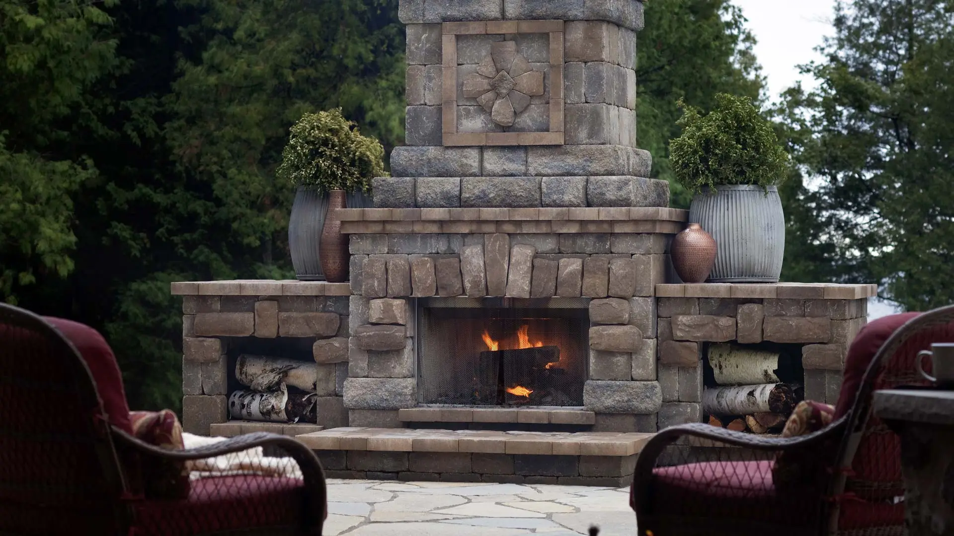 Outdoor living fire place pavers in Napa, CA.