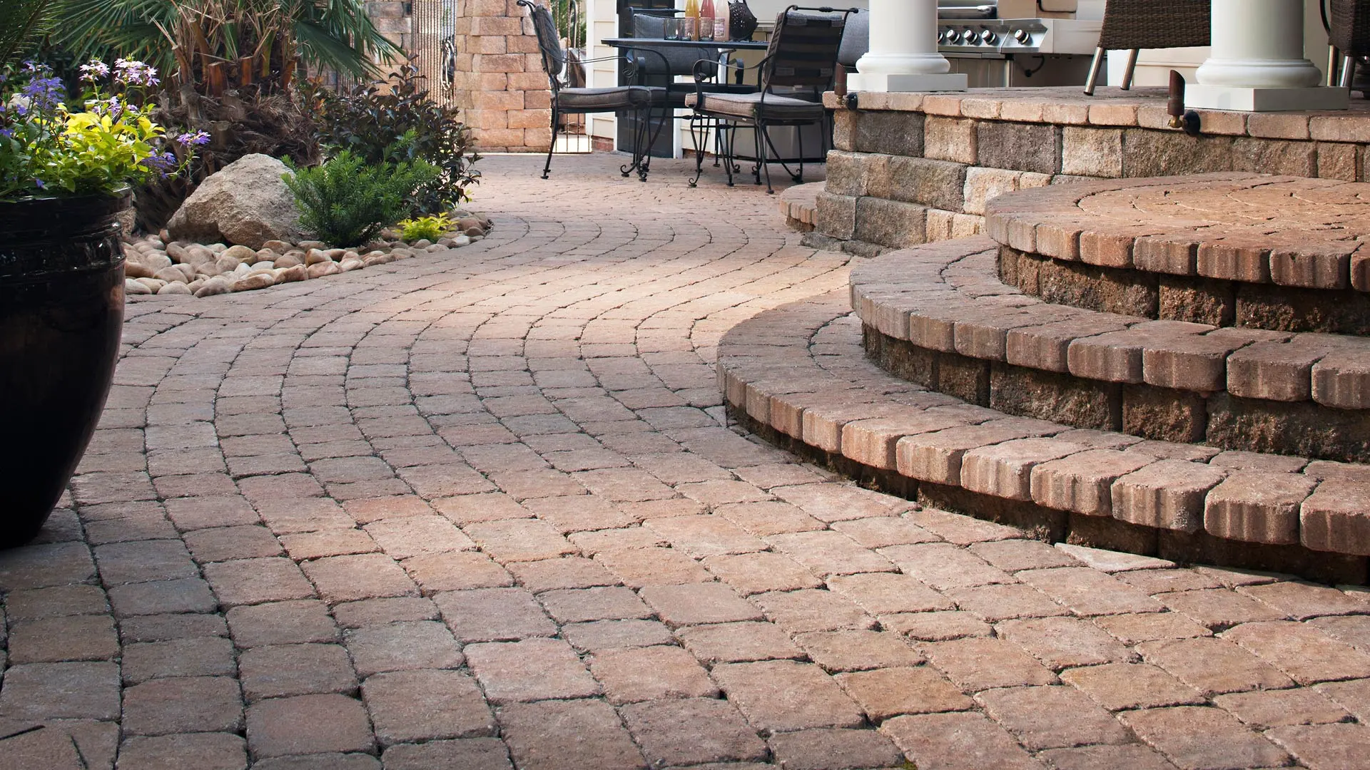 Outdoor paver walkway with steps in Tara Hills, CA.