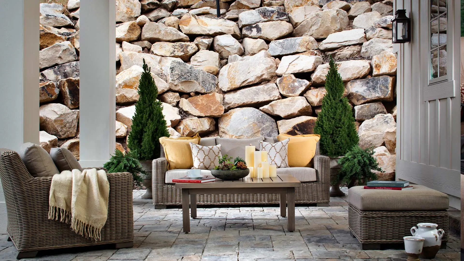 Outdoor paver patio seating area in East Bay, CA.
