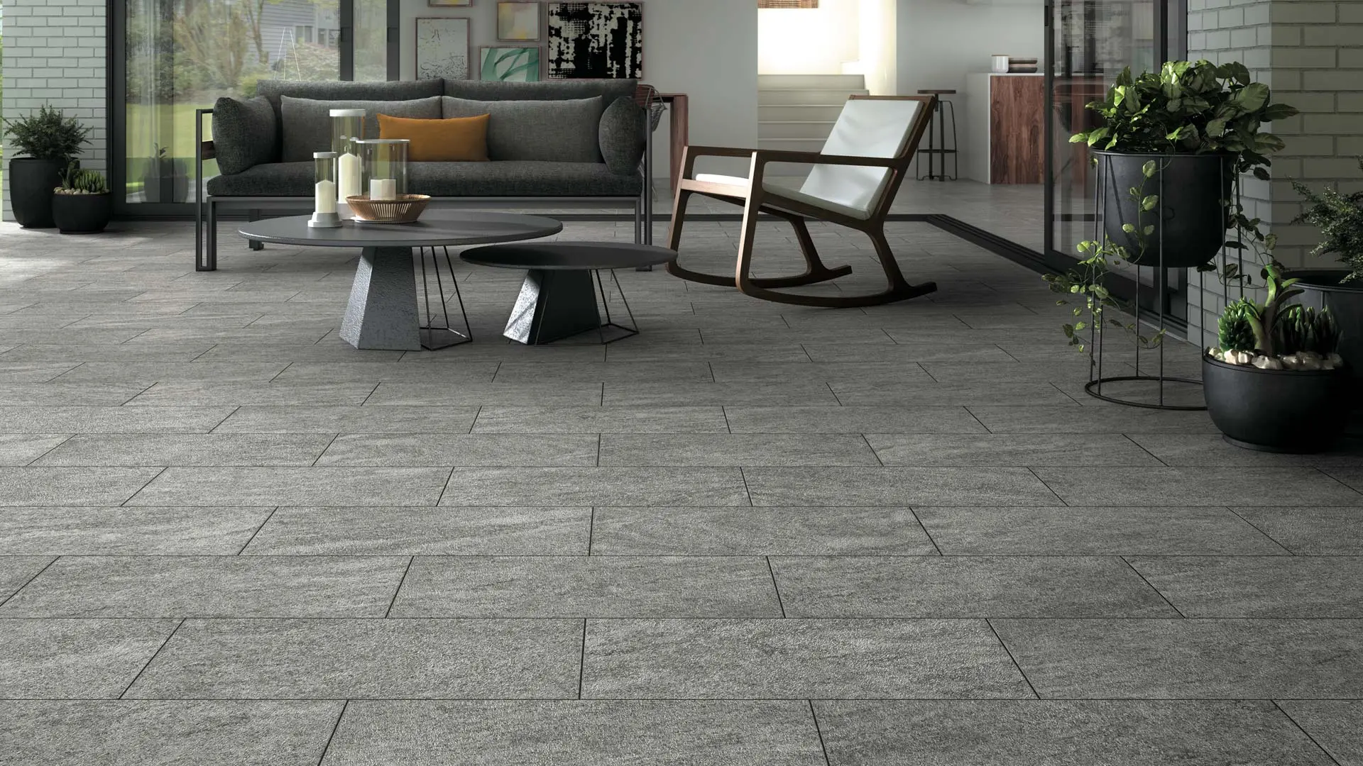 Outdoor living porcelain patio installation in Orinda, CA.