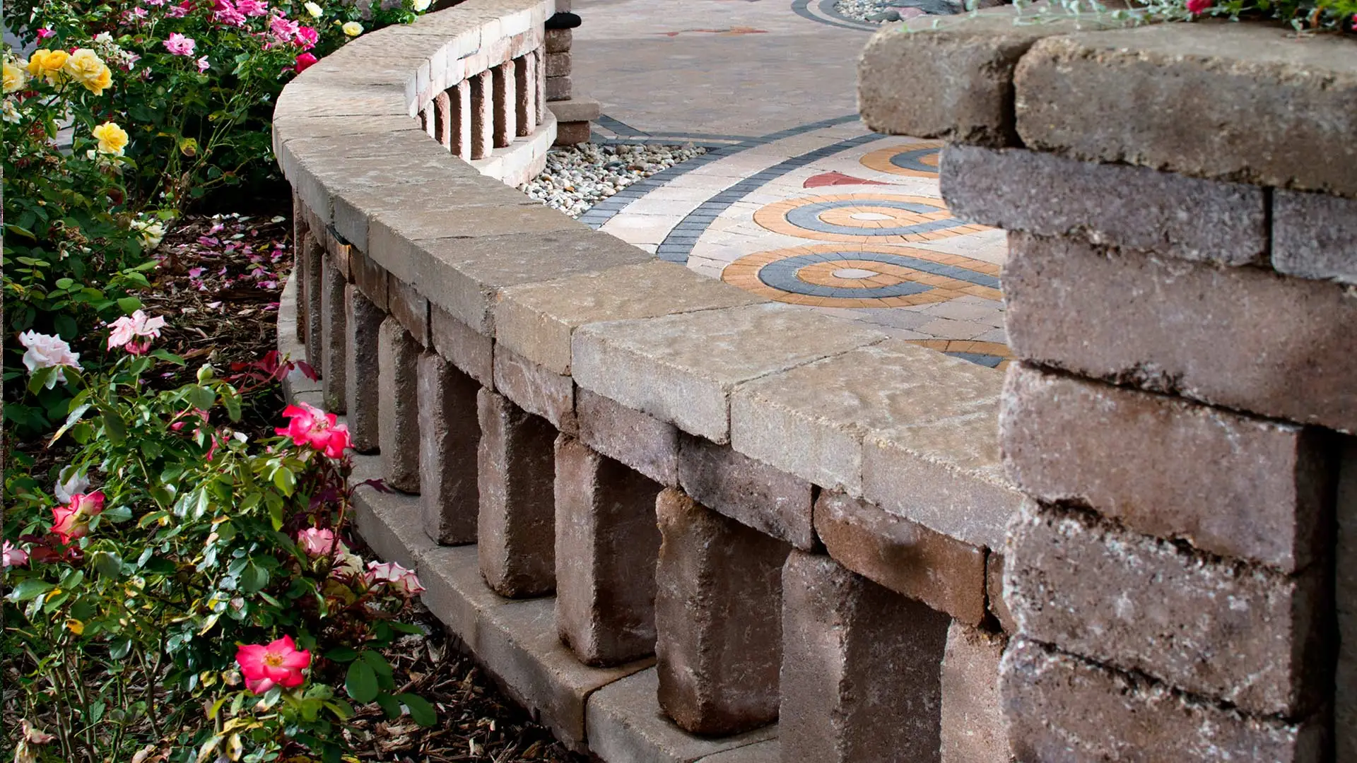 Outdoor paver seating wall installation in Petaluma, CA.