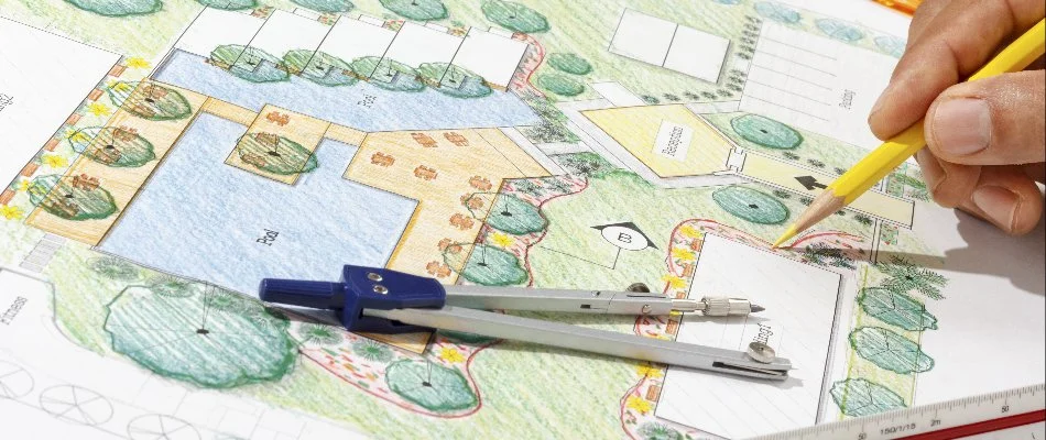 Our design specialist drawing a 2D design for a customer's outdoor living space in Santa Rosa, CA. 