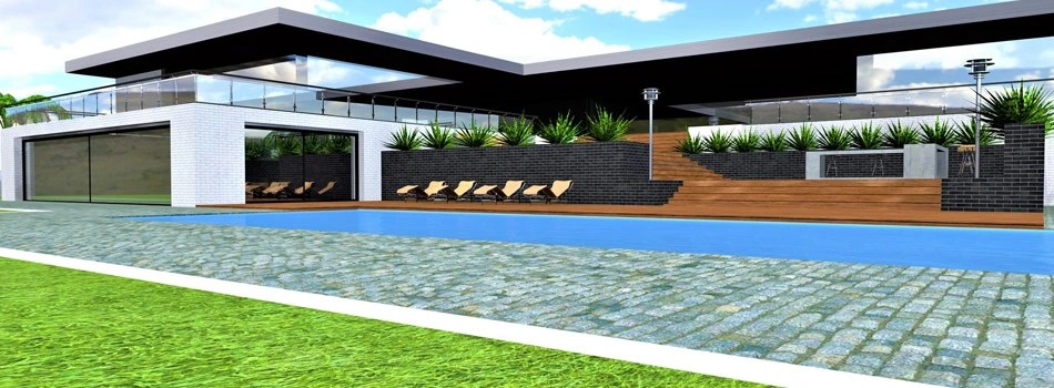 Outdoor 3D design rendering for outdoor living project in San Leandro, CA.
