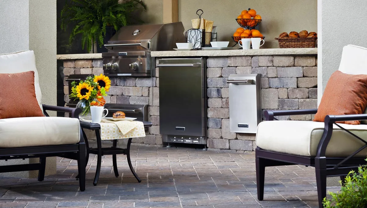 Outdoor kitchen installed with a paver patio at Santa Rosa, CA home.