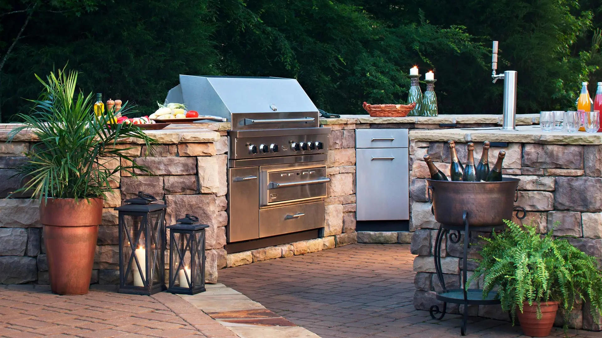 Outdoor kitchen add on with a paver patio.